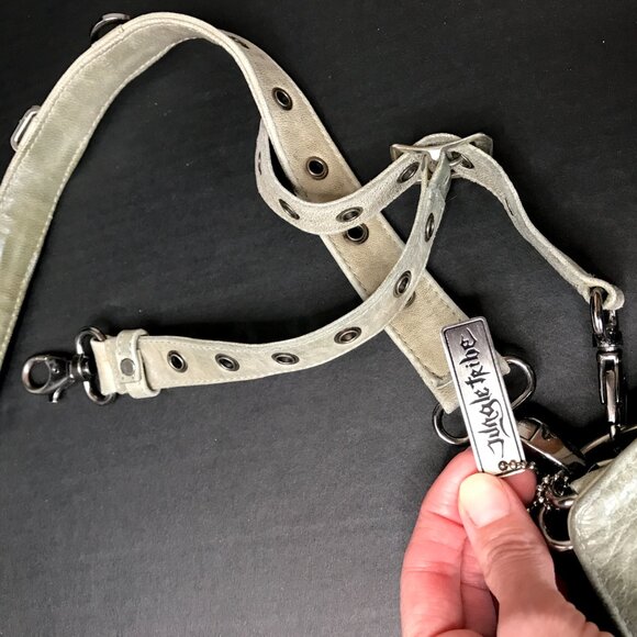 Jungle Tribe Belt Bag Gray Leather Studded Utility Crossbody Handbag Fanny Pack - Picture 13 of 17